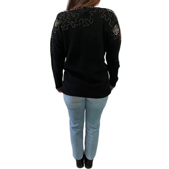 Vintage Retro Shannan black beaded embellished wool angora sweater Size Large - Picture 5 of 11